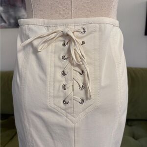 Cream Pencil Skirt with Beaded Flowers and Lace Up Corset Back sz Womens 6 Tenax